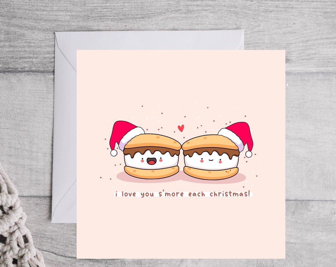 Kawaii Smores Christmas Pun Poster with Santa Hats Love Each Year - Image 2