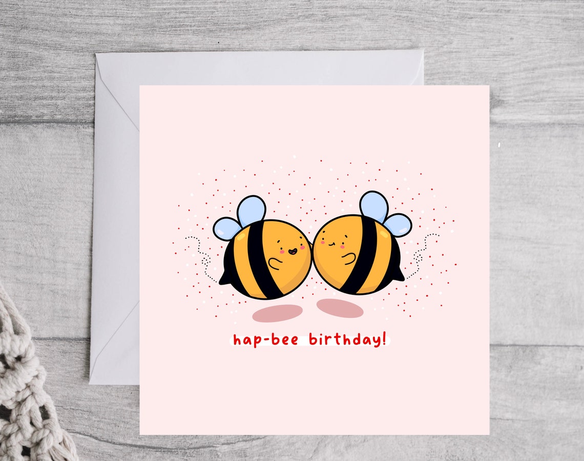 Kawaii Bumble Bees Hap-Bee Birthday Celebration Card Art Print - Image 2