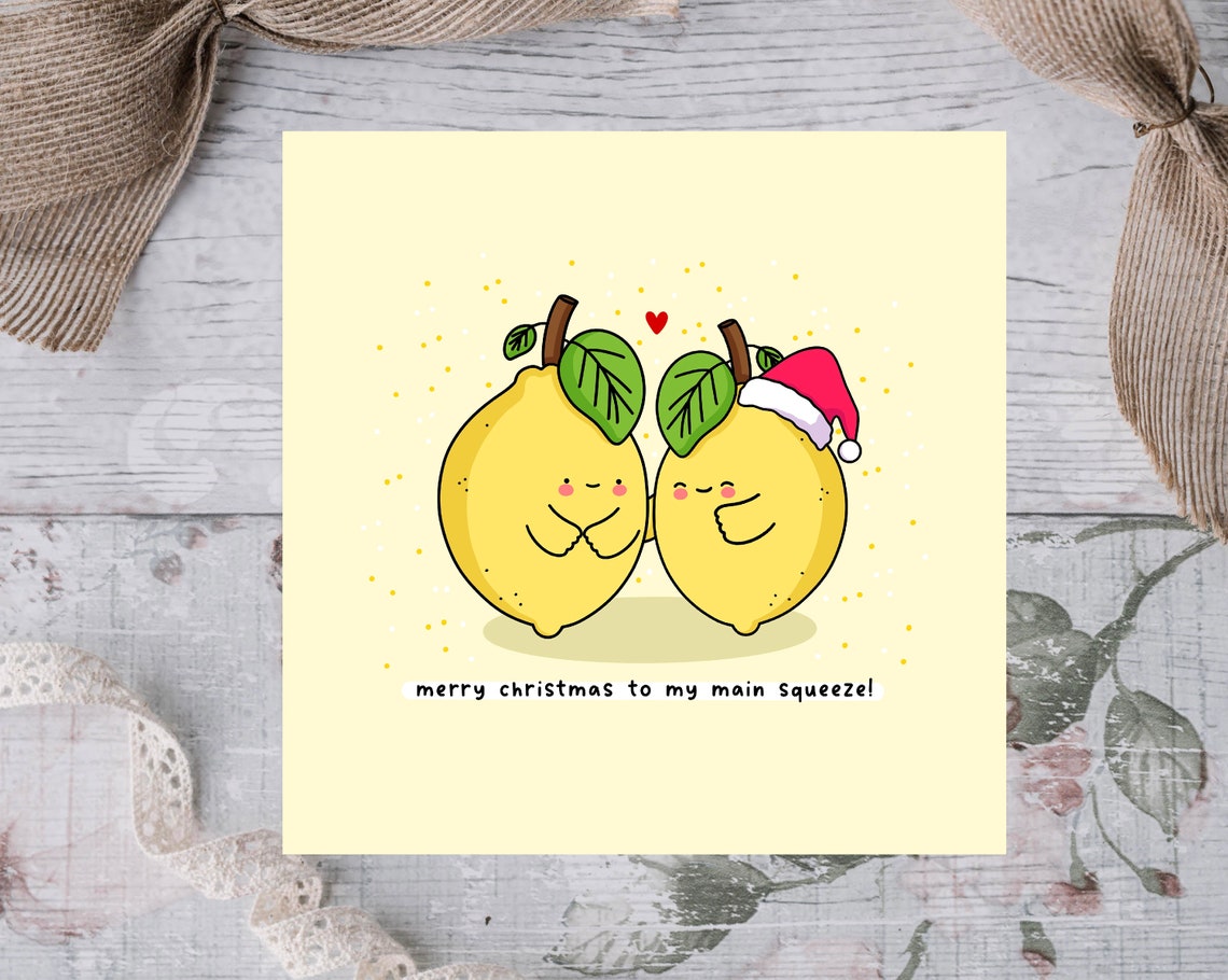 Kawaii Lemon Couple Santa Hat Merry Christmas Main Squeeze Wall Art - Image 3