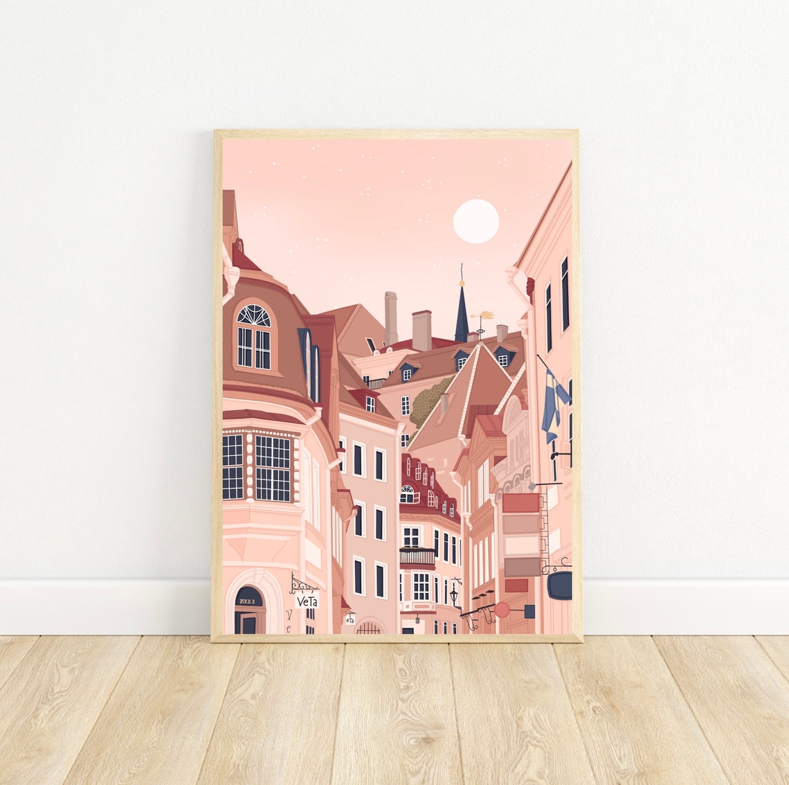 Tallinn Estonia Old Town Street Daytime Pastel Sky View Art Print - Image 4