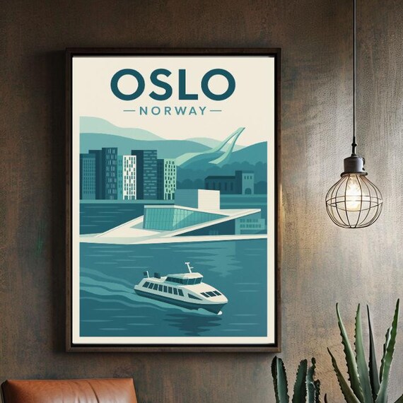 Oslo Norway Travel Poster Retrofuturistic Scandinavian City Print