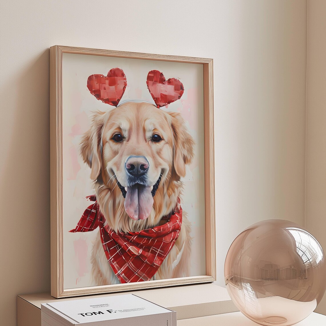 Golden Retriever Valentine Hearts Headband Red Bandana Cute Dog Poster