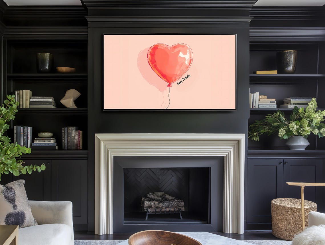 Happy Birthday Heart Balloon Soft Pink Minimalist Party Wall Art - Image 4