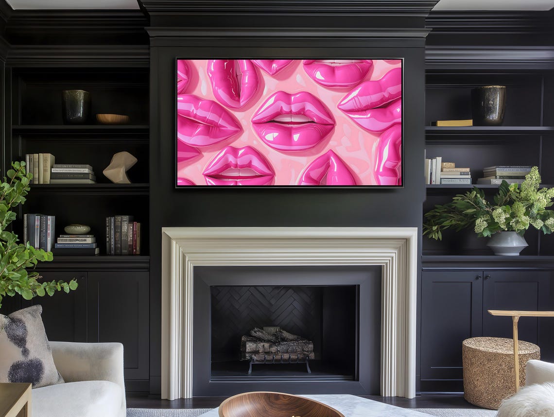 Pink Glossy Lips Art For Frame Tv Hyper Realistic Pink Glossy Trendy Wall Decor Bold Art Modern Pop Art - Image 3