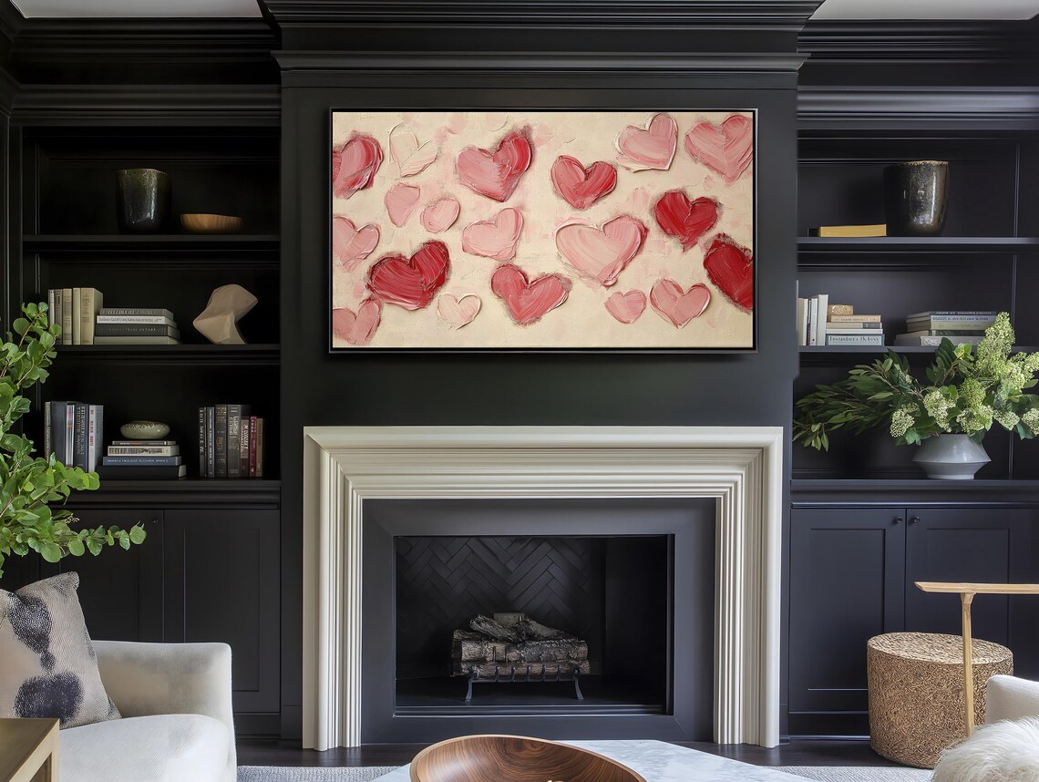 Romantic Textured Heart Painting Frame Tv Art Oil Paint Abstract Pink Red Palette Love Art Trendy Popular Modern - Image 4