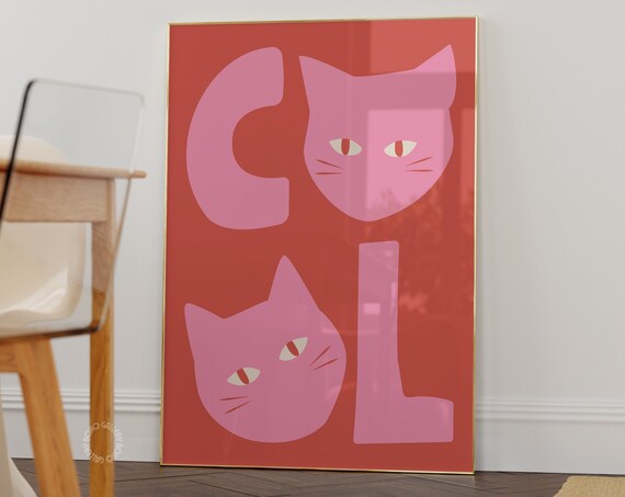 Cool Cats Pink and Red Typography Playful Feline Letter Poster