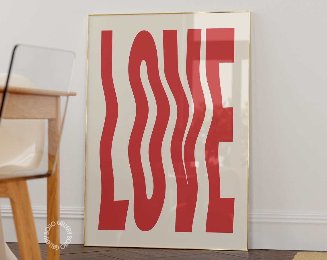 LOVE Wavy Red Psychedelic Typography Bold Retro Quote Art Poster - Image 3