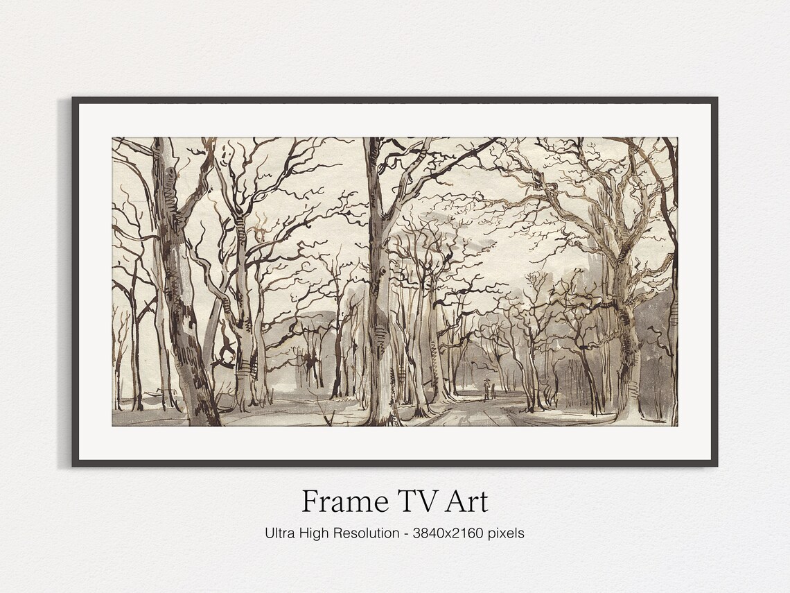 Bare Winter Woodland Road Ink and Wash Vintage Landscape Art Print - Image 4