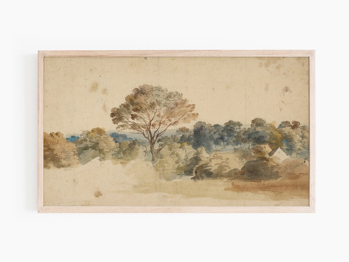 Vintage Nature Landscape Painting, Neutral Art Print - Image 3