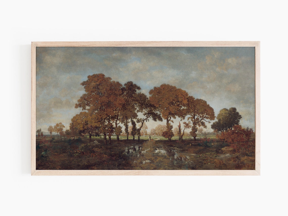 Moody Autumn Trees Vintage Landscape Orange Fall Forest Print - Image 3