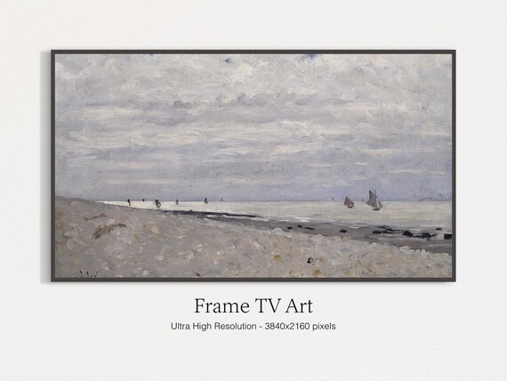 Sailboats on a Quiet Beach Shore Vintage Muted Seascape Art Print