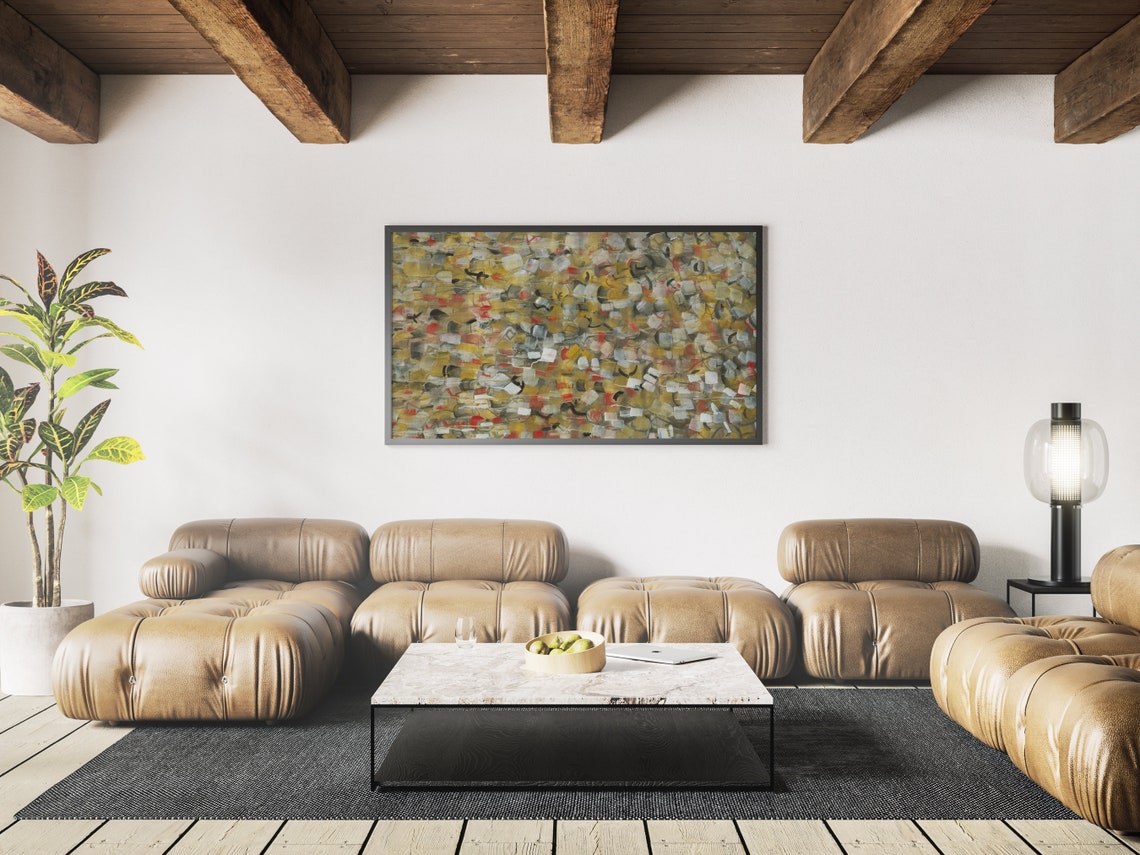 Abstract Yellow and Gray Texture Brushwork Modern Oil Painting Poster - Image 4