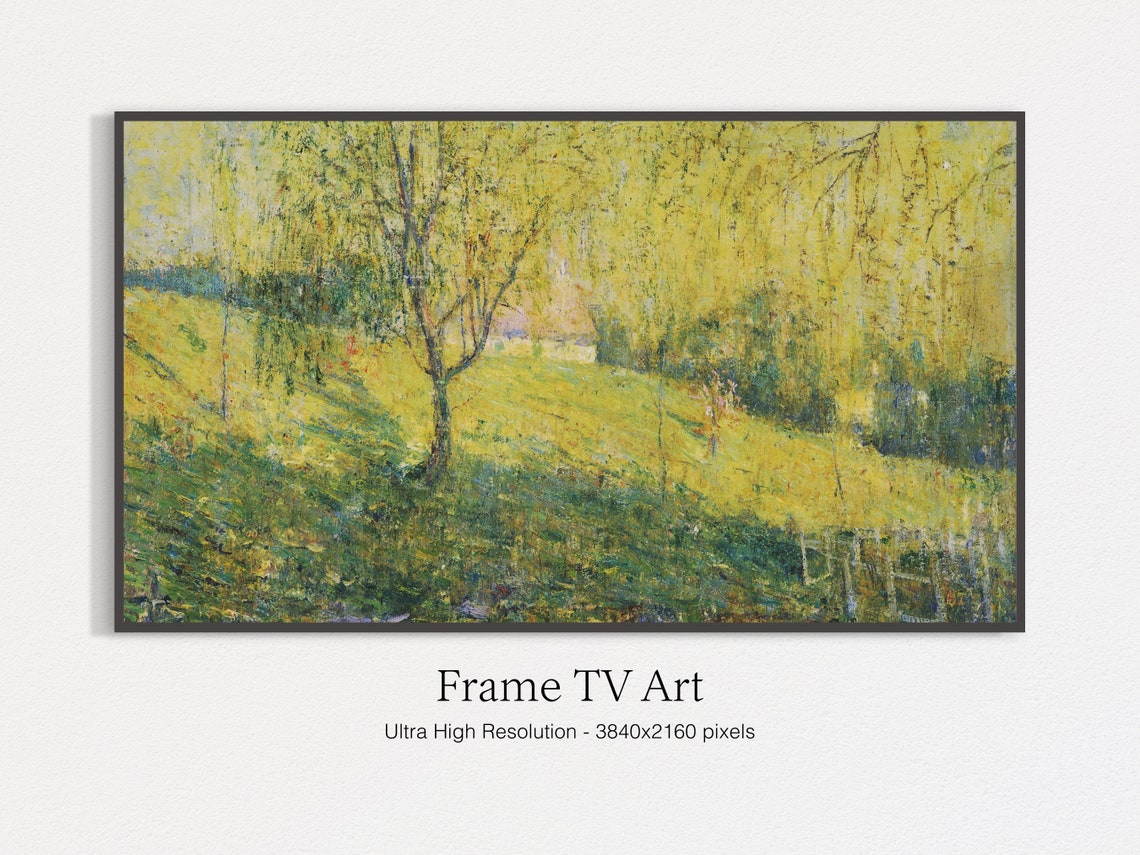 Golden Spring Park with Willow Trees Vintage Impressionist Art Print