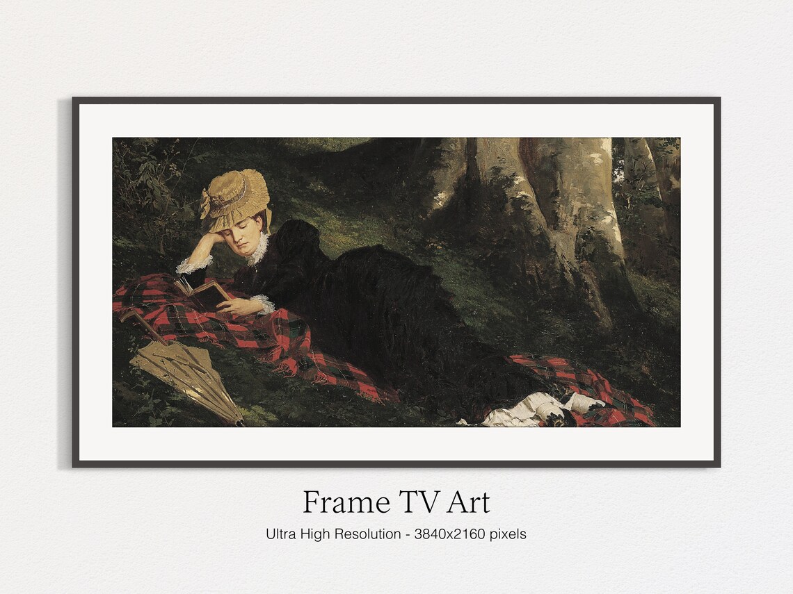 Woman Reading in the Forest Classic Vintage Oil Painting Art Print - Image 5