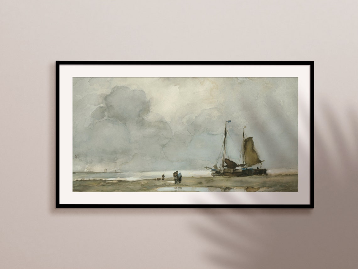 Vintage Beach Painting, Ship Art - Image 2