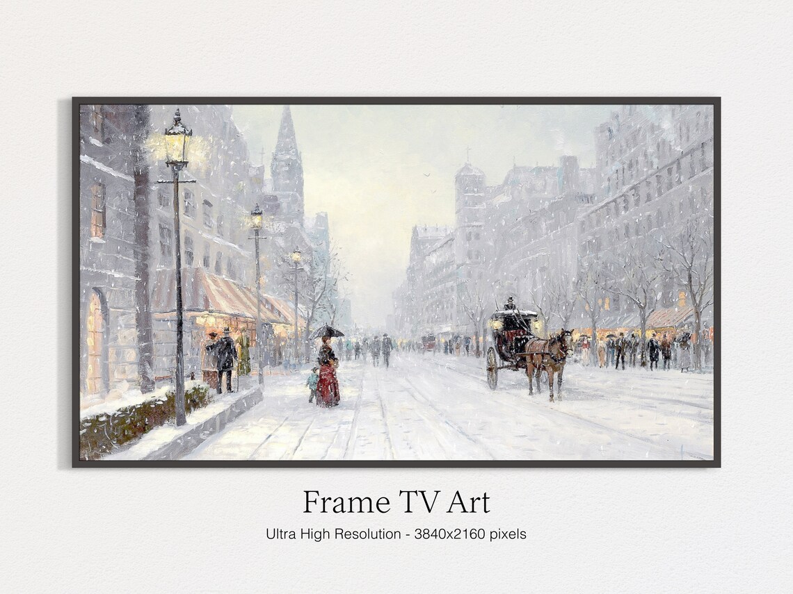 Winter Town Vintage Christmas TV Art Print - Image 4