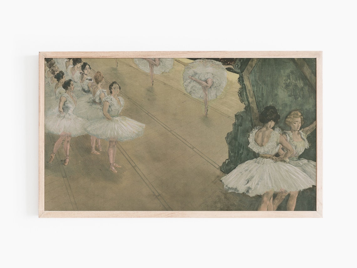 Vintage Ballet Dancers Painting Ballerinas On Stage Wall Art Print - Image 3