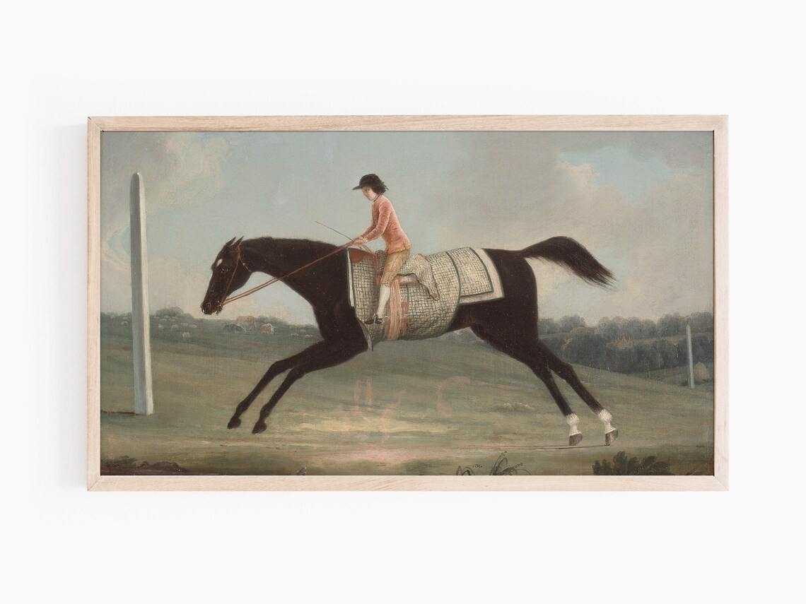 Child Jockey Riding Galloping Black Horse Vintage Equestrian Art Print - Image 2