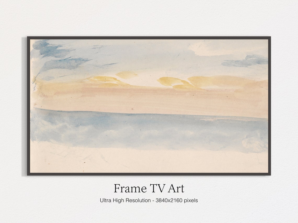 Minimalist Abstract Watercolor Horizon Soft Blue Clouds Wall Art Print