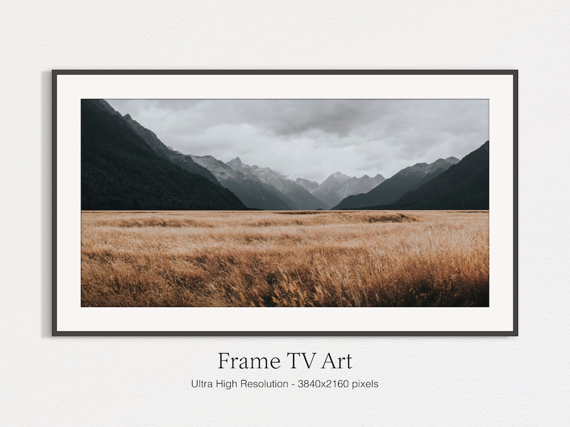 Mountain View With Golden Dry Grass Field, Art Print - Image 4