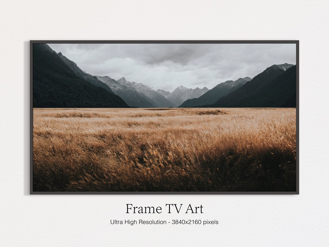 Mountain View With Golden Dry Grass Field, Art Print