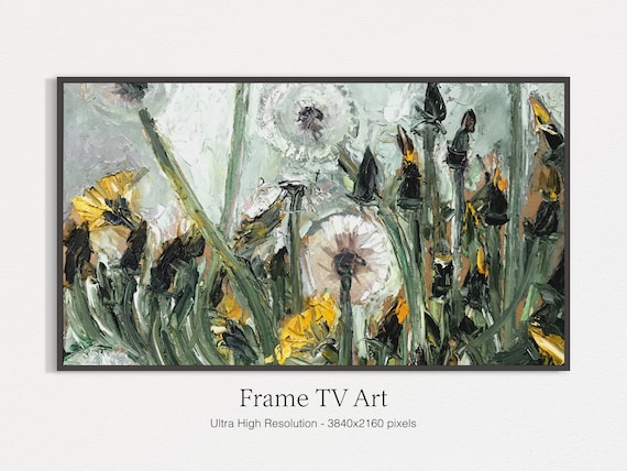 Dandelions Close Up Impasto Yellow Blooms Seed Heads Floral Art Print