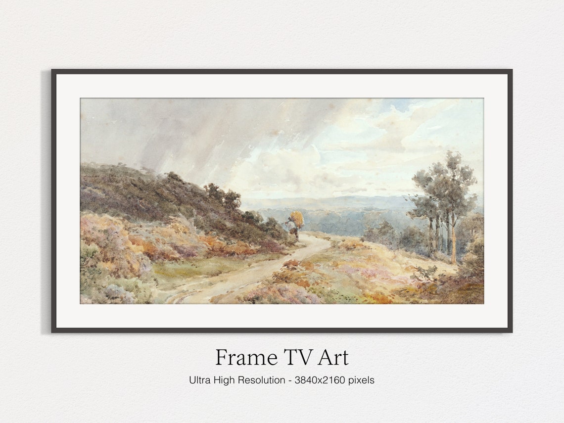 Winding Country Road Watercolor Heather Hills Cloudy Sky Print - Image 4