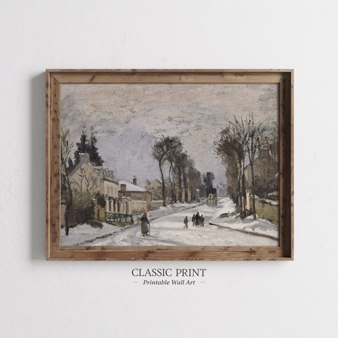Impressionist Snowy Village Street Figures Winter Scene Print