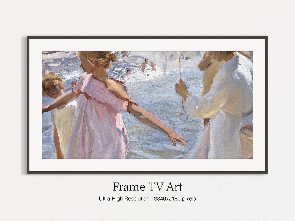 Family At Summer Beach Mother With Parasol Children In Waves Art Print - Image 5