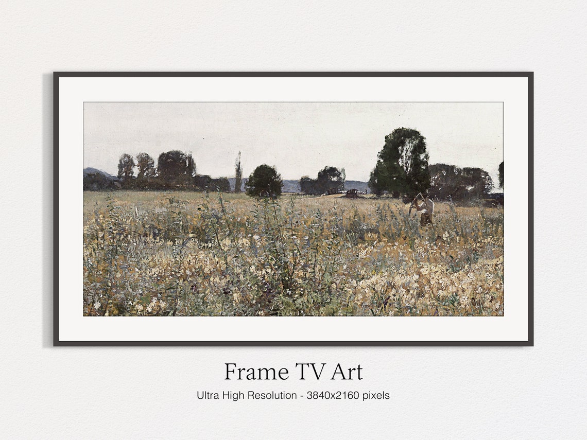 Neutral Wildflower Meadow Field Painting Vintage Landscape Wall Art - Image 5