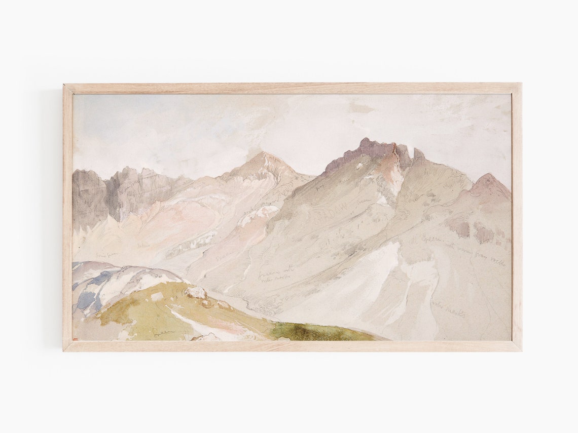 Pale Neutral Mountain Watercolor Painting Minimalist Alpine Wall Art - Image 3