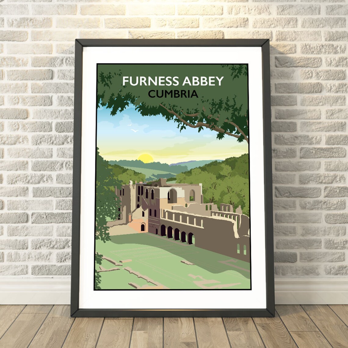 Historic Furness Abbey Cumbria Vintage Railway Travel Poster
