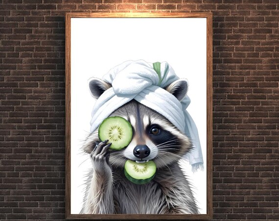 Raccoon Spa Day Funny Animal with Cucumber Slices Art Poster