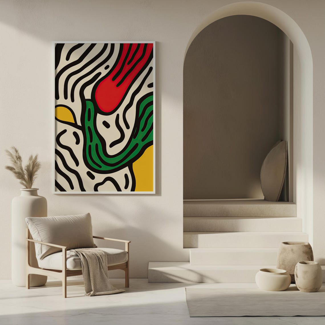 Vibrant Organic Abstract Shapes Red Green Yellow Bold Lines Poster - Image 4
