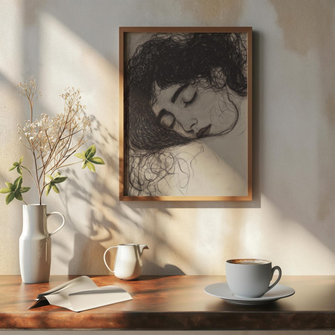 Sleeping Woman Charcoal Portrait Dreamy Expressionist Sketch Poster - Image 6