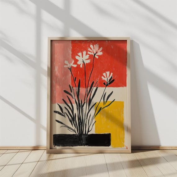 Vivid Blossoms In Abstract Modern Floral Abstract Painting Bold Flower Wall Art Red Pink Yellow Art Contemporary Botanical Decor