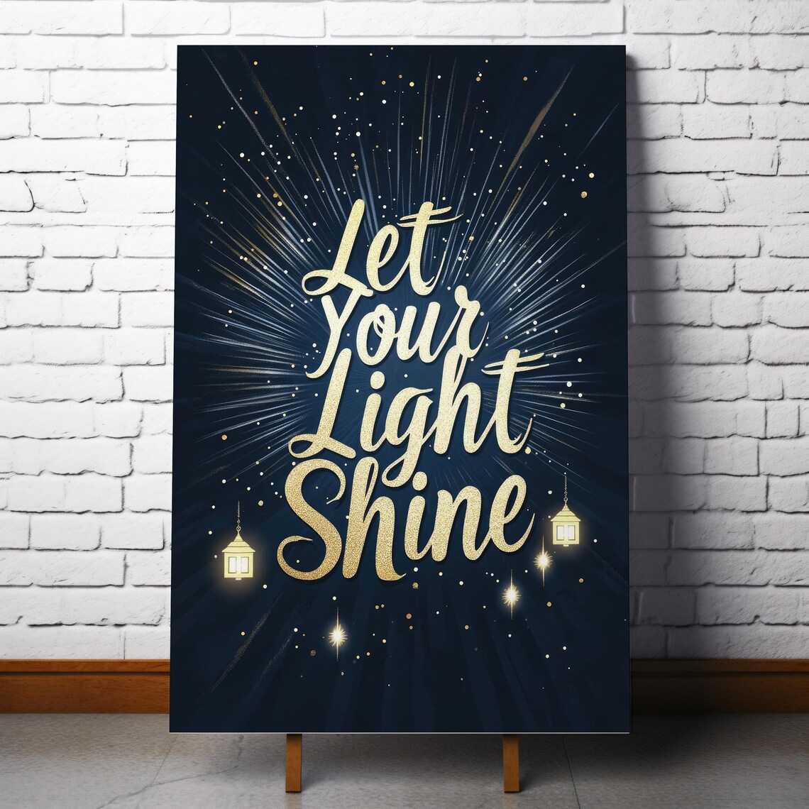 Let Your Light Shine Inspirational Print Gold Foil Typography Art Elegant Wall Decor With Dark Background And Glowing Lanterns Ai Art - Image 6