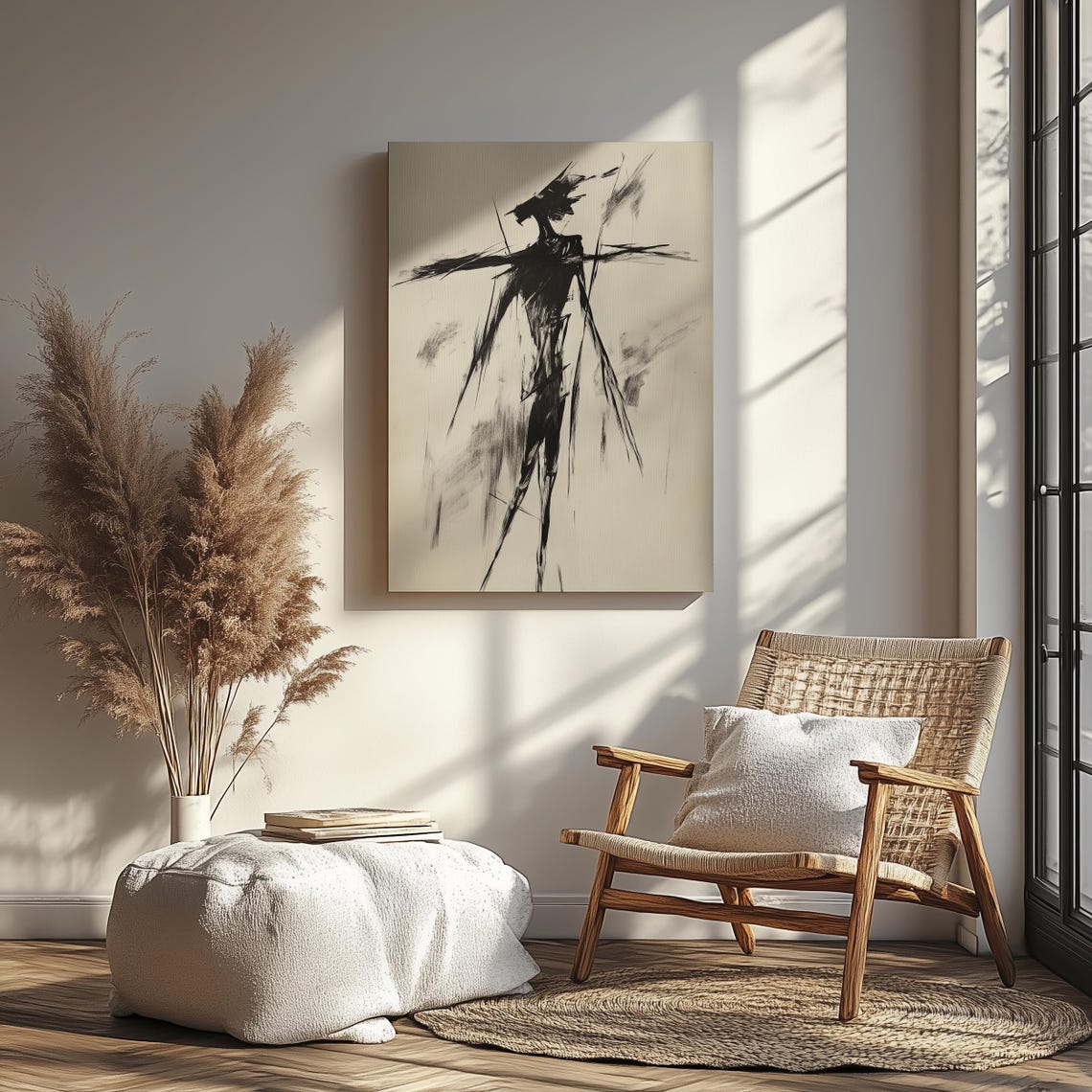Phantom Silhouette Expressionist Black Ink Figure Minimalist Monochrome Wall Art Modern Avant Garde Line Drawing Bold Abstract Decor - Image 2