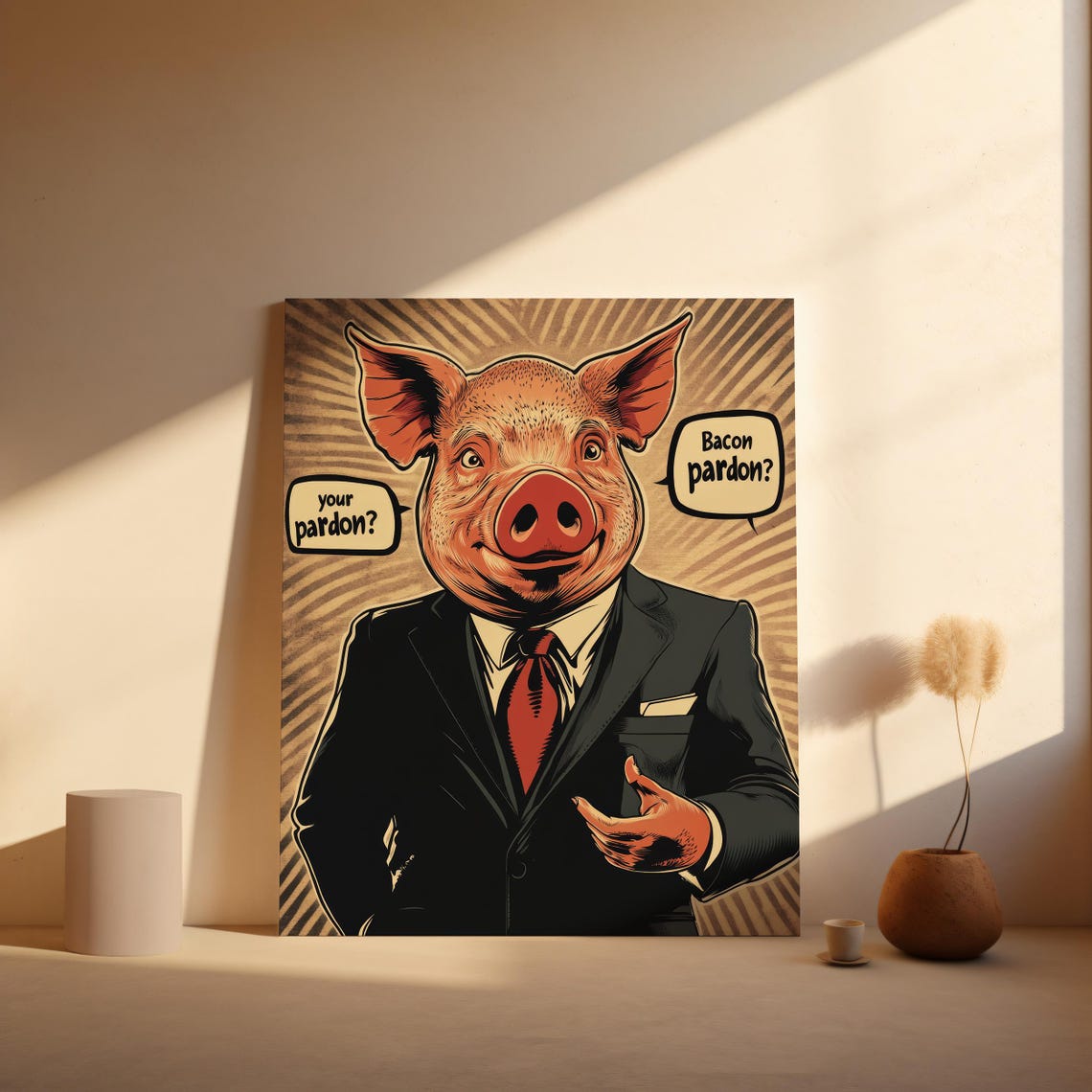 Retro Comic Pig Business Suit Funny Bacon Quote Vintage Wall Art Print - Image 3