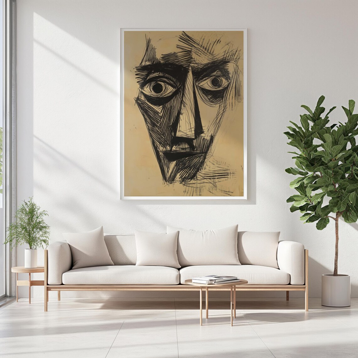 Lines Of Reflection Abstract Expressionist Face Wall Art Minimalist Black Ink Portrait Bold Line Art For Modern Home Decor - Image 5