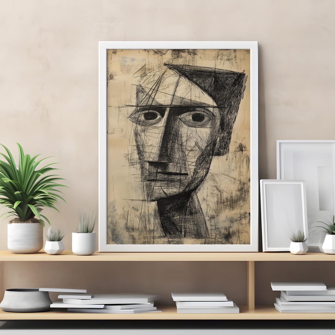 Fragmented Face Cubist Portrait Sketch Black Ink Expressionist Poster - Image 2