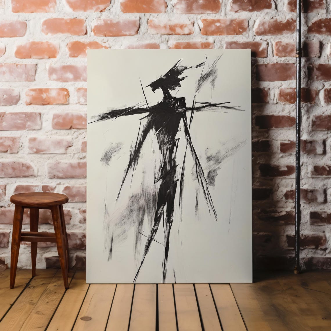 Phantom Silhouette Expressionist Black Ink Figure Minimalist Monochrome Wall Art Modern Avant Garde Line Drawing Bold Abstract Decor - Image 6