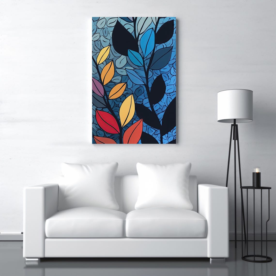 Abstract Multicolor Leaf Art Modern Botanical Wall Decor Bold Blue And Colorful Leaves Nature Inspired Print Instant - Image 2