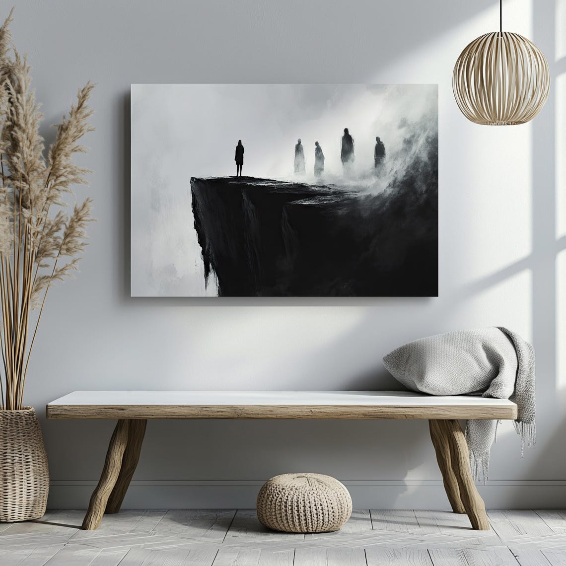 Lone Figure Cliff Edge Surreal Black White Fog Figures Poster - Image 7