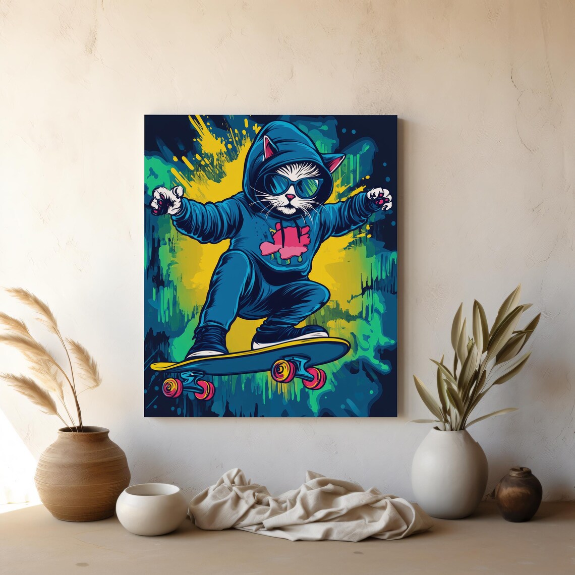 Cool Skateboarding Cat Hoodie Graffiti Street Style Animal Poster - Image 7