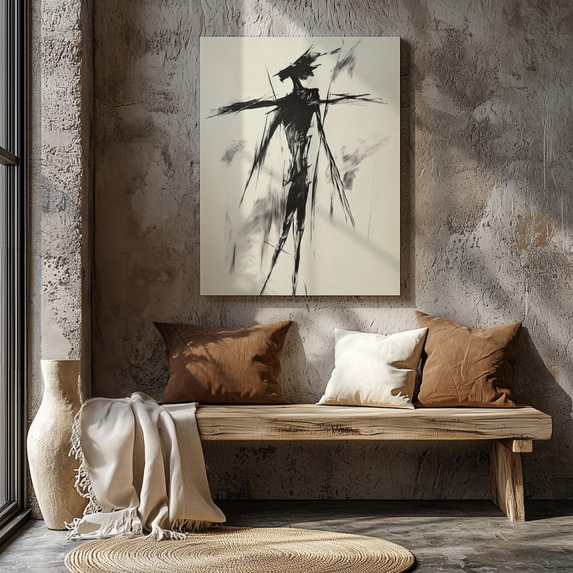 Phantom Silhouette Expressionist Black Ink Figure Minimalist Monochrome Wall Art Modern Avant Garde Line Drawing Bold Abstract Decor - Image 7