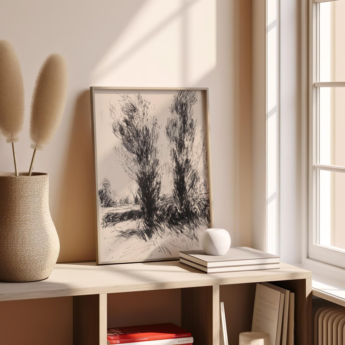 Whispering Trees In Monochrome Shadowy Grove Sketch Wall Art Ai Generated Ai Art Black And White Art - Image 3