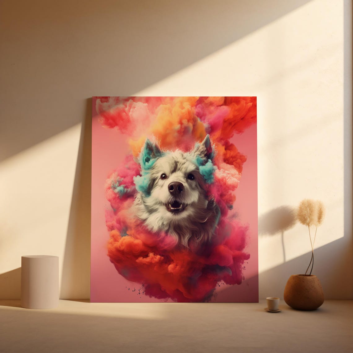 Happy Dog Pink Smoke Clouds Cute Fluffy Pet Nursery Wall Poster - Image 8