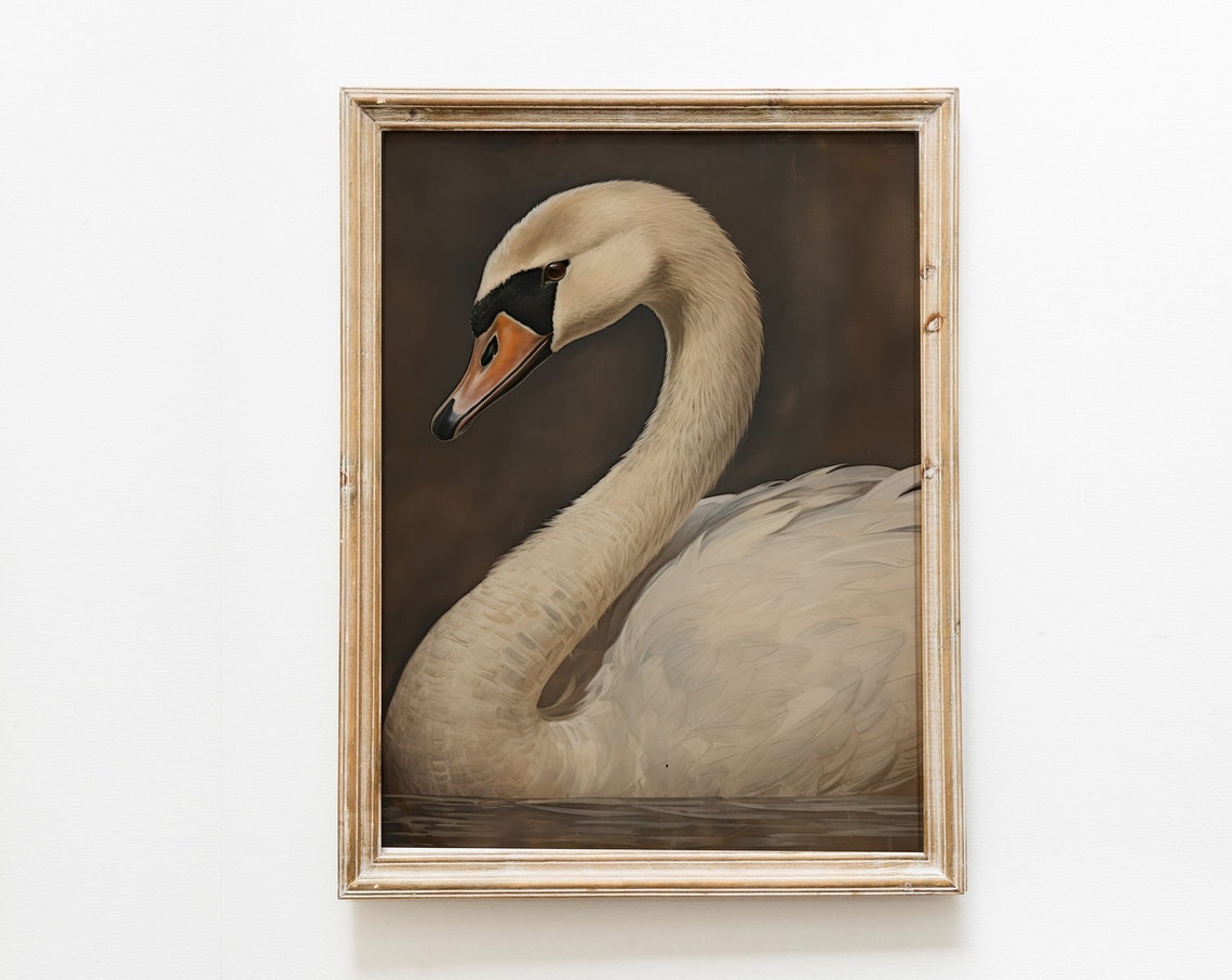 Vintage Swan Head Portrait Dark Background Antique Style Art Poster