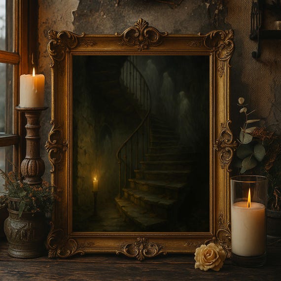 Haunted Staircase Ghosts Gothic Halloween Wall Art Creepy House